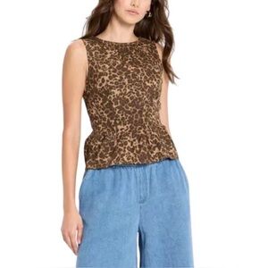 NWT Future Collective Animal Print Peplum Smocked Back Top Size M